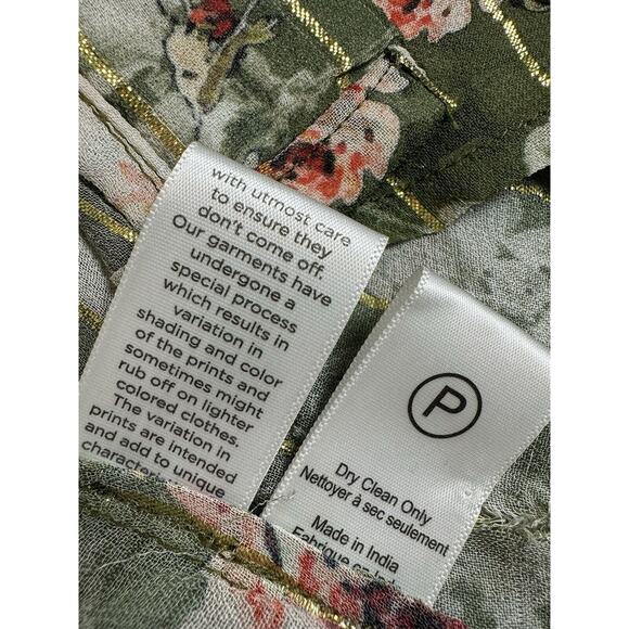 Hemant & Nandita Button Down Short Sleeve Blouse Floral Green L FLAW - Picture 7 of 12